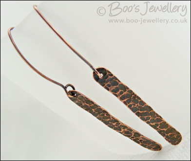 Hammered and antiqued copper paddle earrings