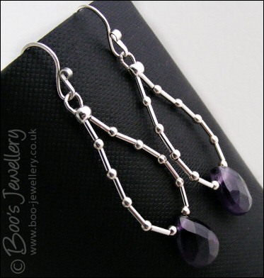 Amethyst teardrop loop earrings in liquid silver