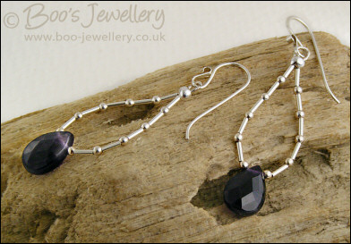 Amethyst teardrop loop earrings in liquid silver