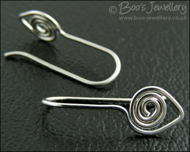 Polished silver spiral leaf, one piece earrings