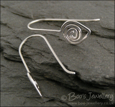 Polished silver spiral leaf, one piece earrings
