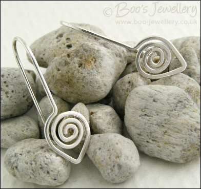 Polished silver spiral leaf, one piece earrings