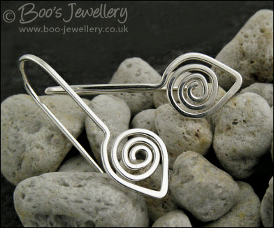Polished silver spiral leaf, one piece earrings