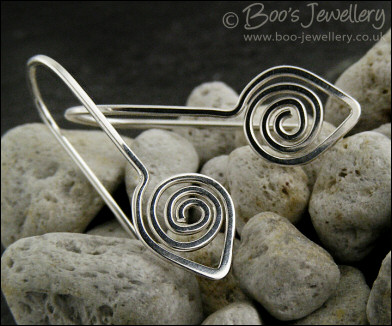 Polished silver spiral leaf, one piece earrings