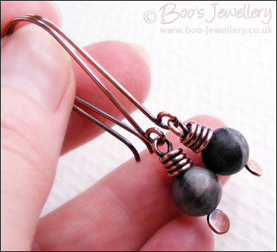 Long drop spider web jasper earrings