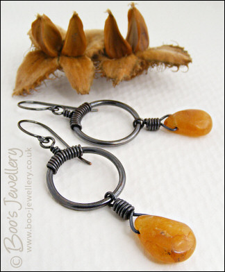 Oxidised copper loop earrings with honey opal briolettes