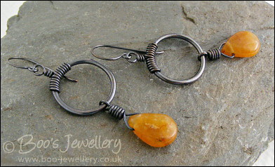 Oxidised copper loop earrings with honey opal briolettes