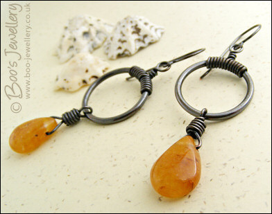 Oxidised copper loop earrings with honey opal briolettes