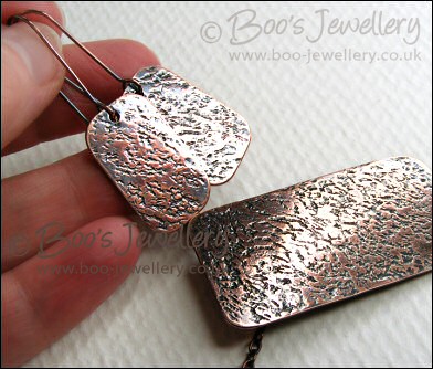 Antiqued copper pendant and earring set - hand textured