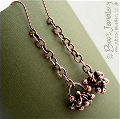 Antiqued copper chain drop earrings with molten raindrops cluster - made to order