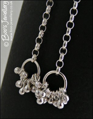 Molten silver raindrops cluster earrings on silver chain - made to order