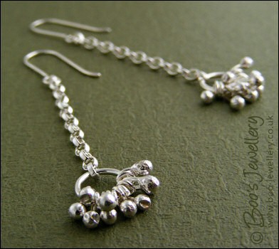 Molten silver raindrops cluster earrings on silver chain - made to order