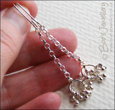 Molten silver raindrops cluster earrings on silver chain - made to order