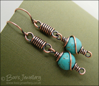 Coiled link earrings with turquoise magnesite