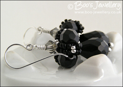 Black & silver crystal beaded bead earrings