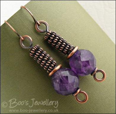Antiqued copper and amethyst rope earrings