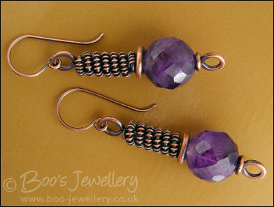 Antiqued copper and amethyst rope earrings