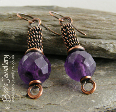 Antiqued copper and amethyst rope earrings