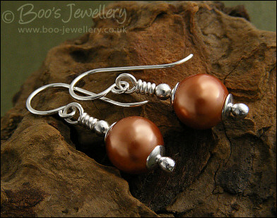 Copper seashell pearl earrings - now available in 6 colours - made to order
