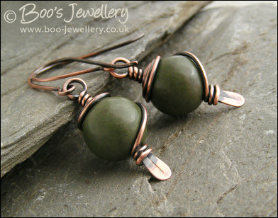 Antiqued copper and green jasper earrings