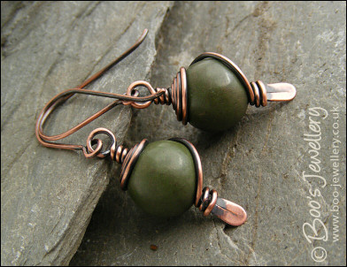 Antiqued copper and green jasper earrings