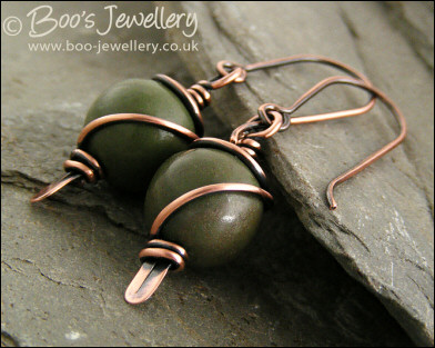 Antiqued copper and green jasper earrings