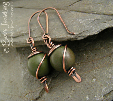 Antiqued copper and green jasper earrings
