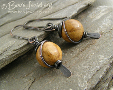 Oxidised copper and brown swirl jasper earrings