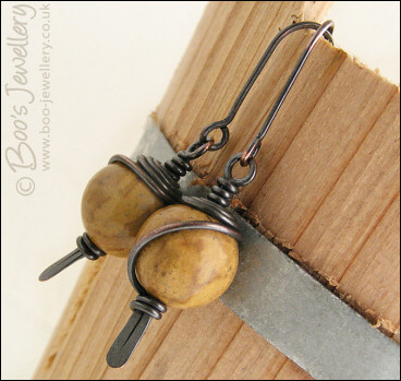 Oxidised copper and brown swirl jasper earrings