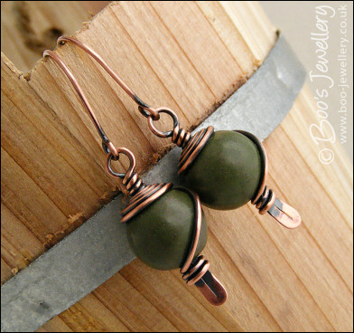 Antiqued copper and green jasper earrings