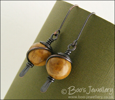 Oxidised copper and brown swirl jasper earrings