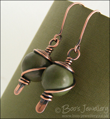 Antiqued copper and green jasper earrings