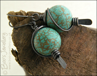 Chalk turquoise and oxed copper spiral wrapped earrings - made to order