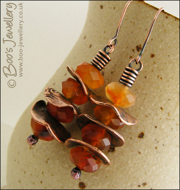 Faceted Carnelian and copper washer earrings