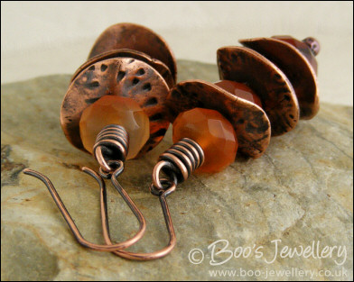 Faceted Carnelian and copper washer earrings