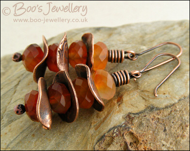 Faceted Carnelian and copper washer earrings