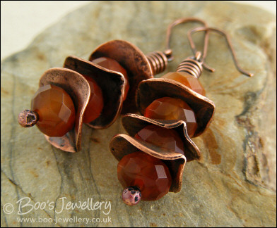 Faceted Carnelian and copper washer earrings