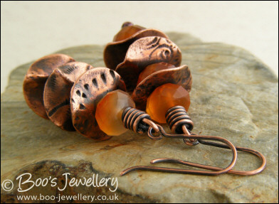 Faceted Carnelian and copper washer earrings