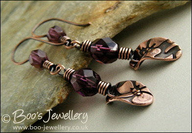 Amethyst coloured crystal and flower charm earrings