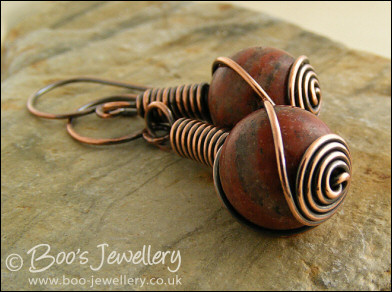Red flower marble and rosebud knot earrings
