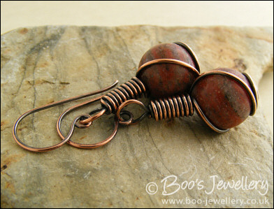 Red flower marble and rosebud knot earrings