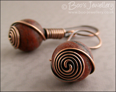 Red flower marble and rosebud knot earrings