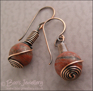 Red flower marble and rosebud knot earrings