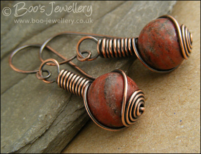Red flower marble and rosebud knot earrings