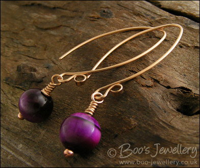 Bronze and purple Tiger Eye curved earwire earrings