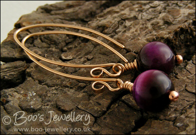 Bronze and purple Tiger Eye curved earwire earrings