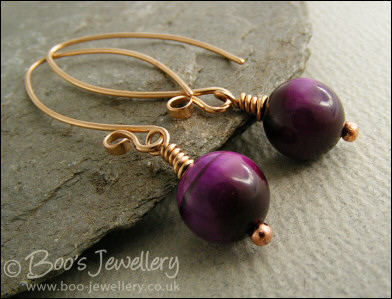 Bronze and purple Tiger Eye curved earwire earrings