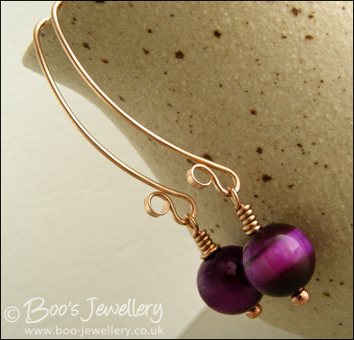 Bronze and purple Tiger Eye curved earwire earrings