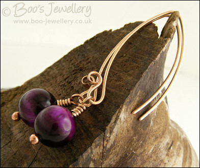 Bronze and purple Tiger Eye curved earwire earrings