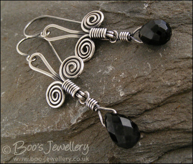 Sterling silver Egyptian coil and Rainbow Obsidian earrings